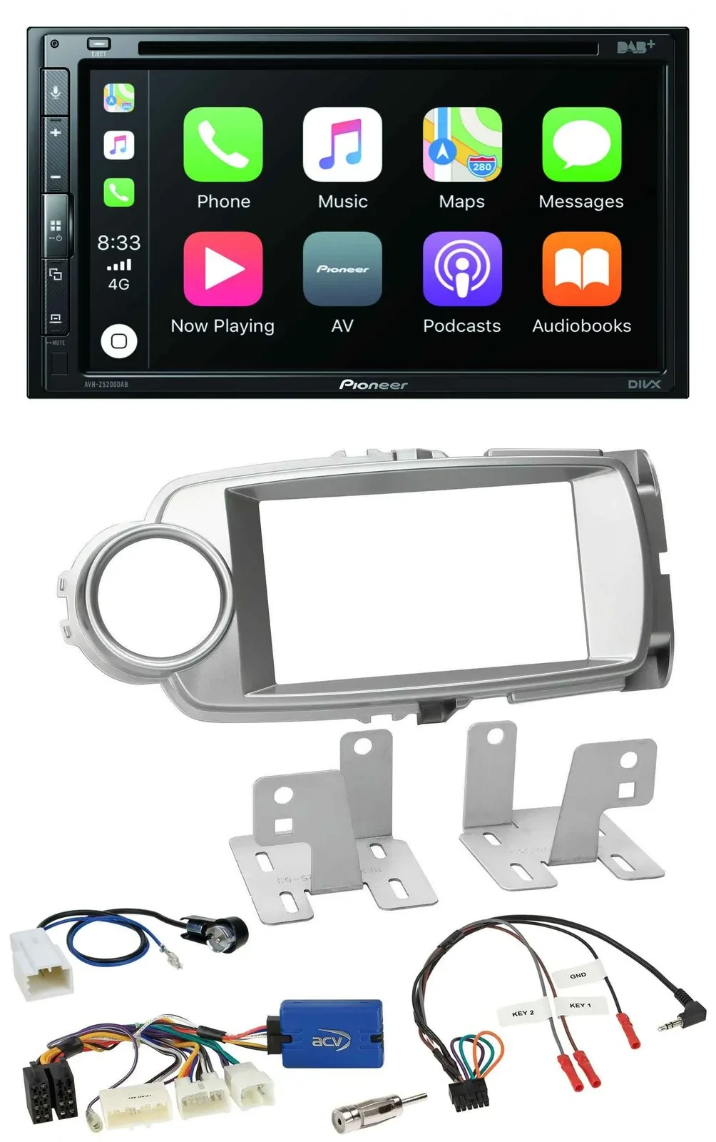 Автомагнитола Pioneer 2-DIN, DVD, DAB, Bluetooth, USB, для Toyota Yaris 2011–2014, поддержка управления на руле