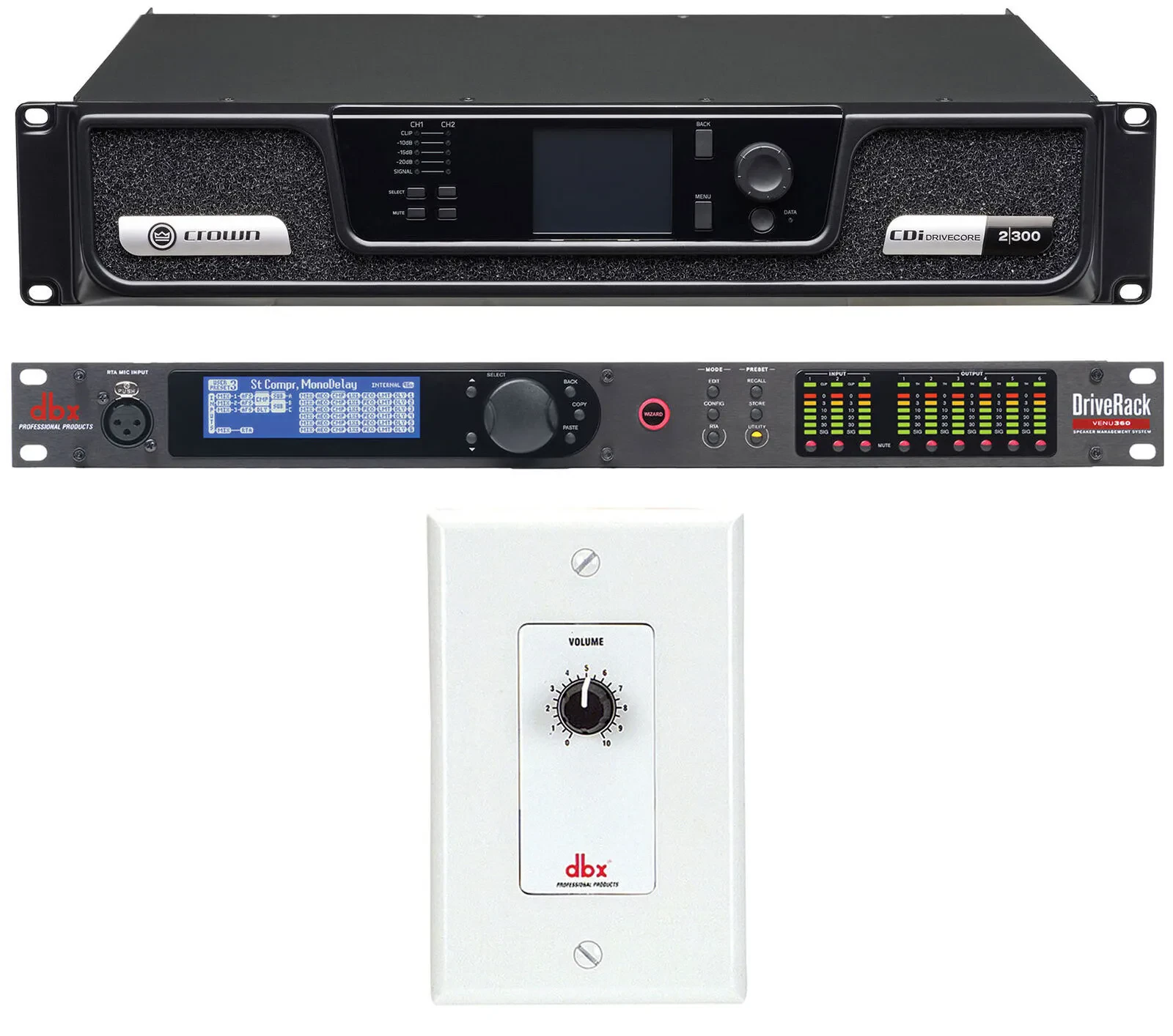 Crown CDI2300 CDI 2 x 300 Watt 70V Commercial Amplifier+DriveRack+Wall Control