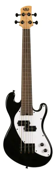 KALA U-Bass Solid Body 4-String, Jet Black, Fretless, with Bag