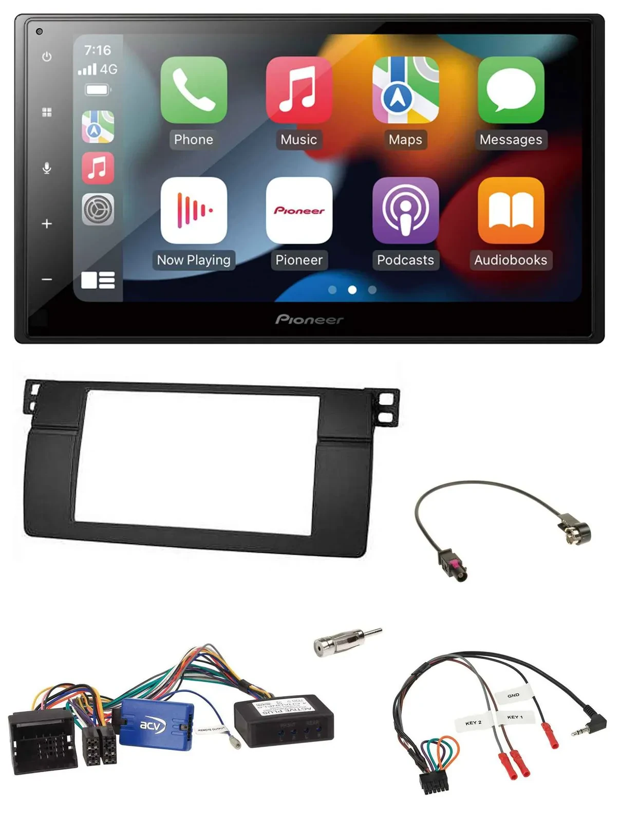 Pioneer DAB Bluetooth 2DIN USB Lenkrad Autoradio für BMW 3er 2002-2006 E46 schwa