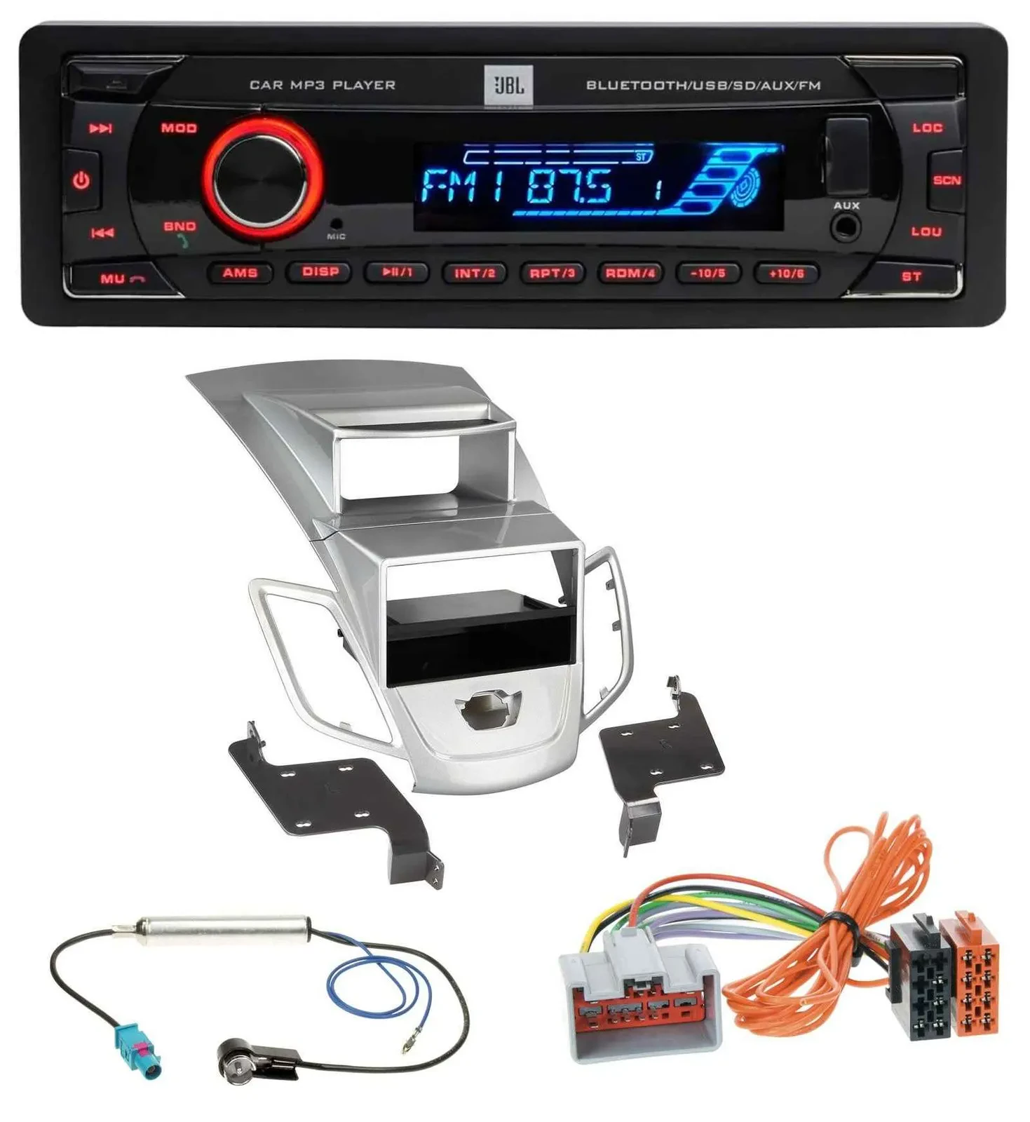 Автомагнитола JBL для Ford Fiesta (2008–2010) USB Bluetooth SD AUX серебристая