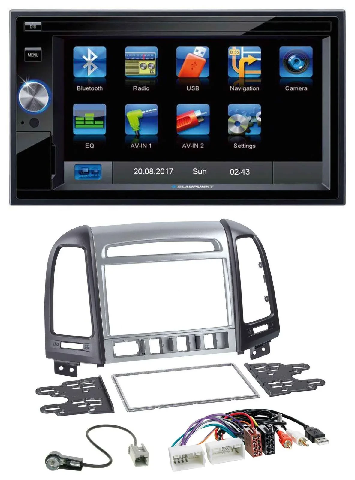 Автомагнитола для Hyundai Santa Fe Blaupunkt 2DIN Bluetooth, USB, AUX, SD, MP3