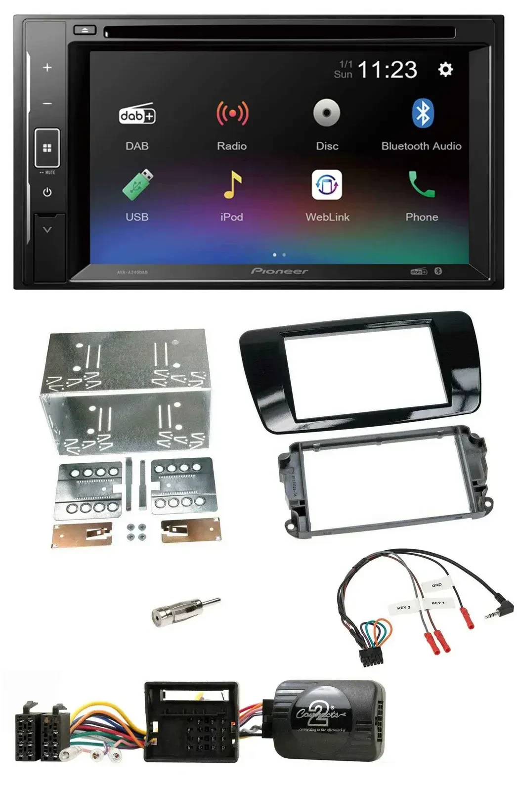 Автомагнитола Pioneer 2DIN Bluetooth, DAB, DVD, USB, поддержка кнопок на руле, для Seat Ibiza (с 2008)
