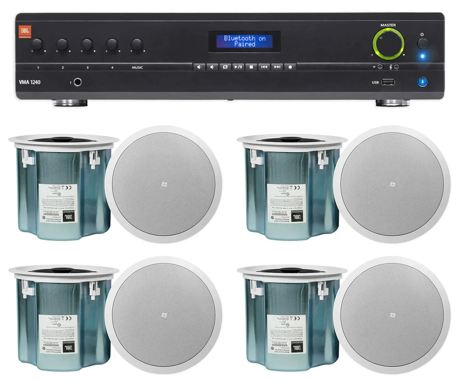 Потолочная акустика JBL Control 18C/T White с усилителем (8 штук)