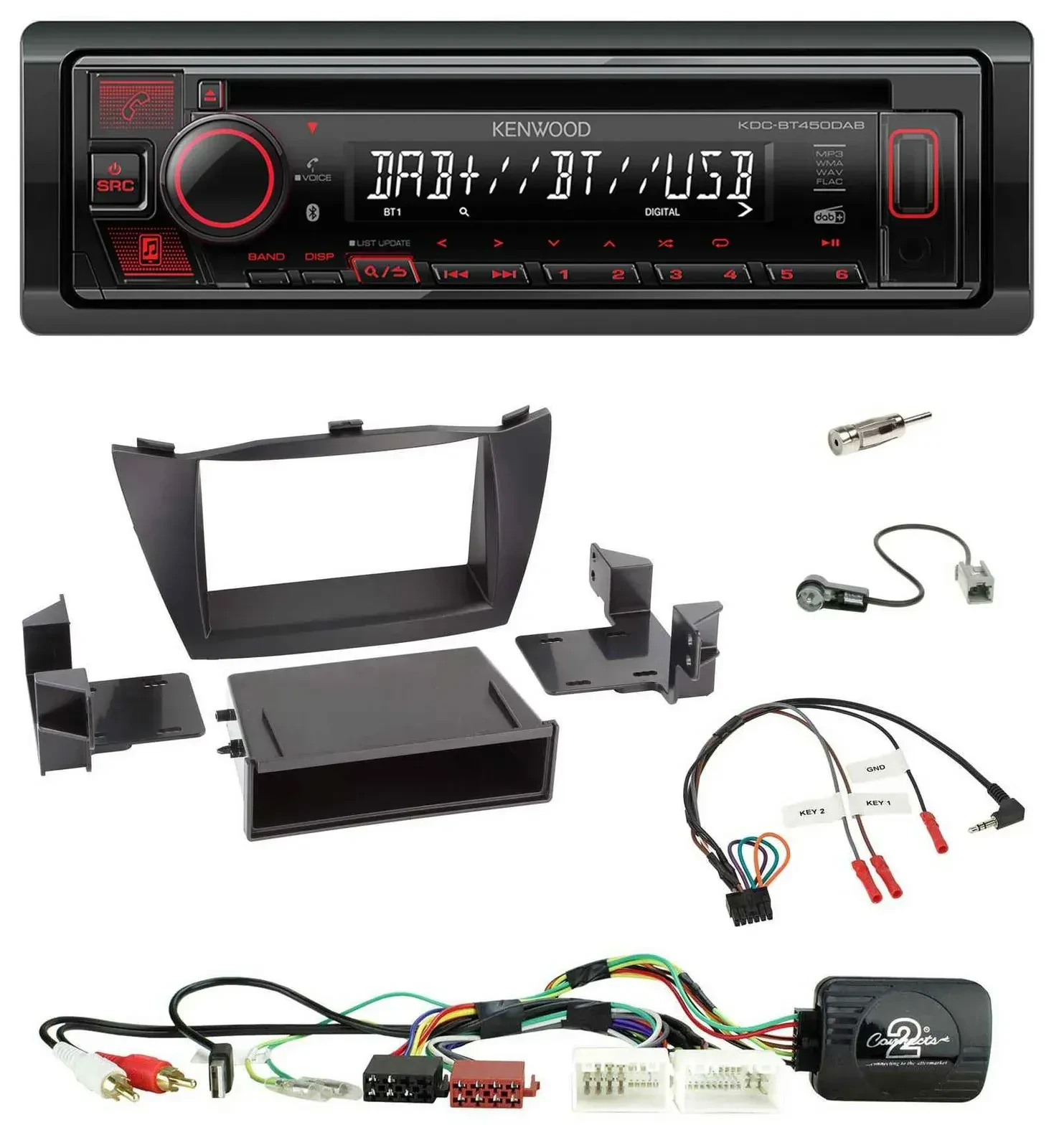 Автомагнитола Kenwood CD/USB/Bluetooth/DAB для Hyundai Tucson 2010–2015 с поддержкой управления на руле