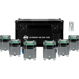 American DJ Element H6 6 pack battery powered pars w/charge case/remote Chrome
