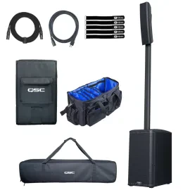 QSC KC12-BK Active Powered Black Column DJ PA Speaker System w Cover