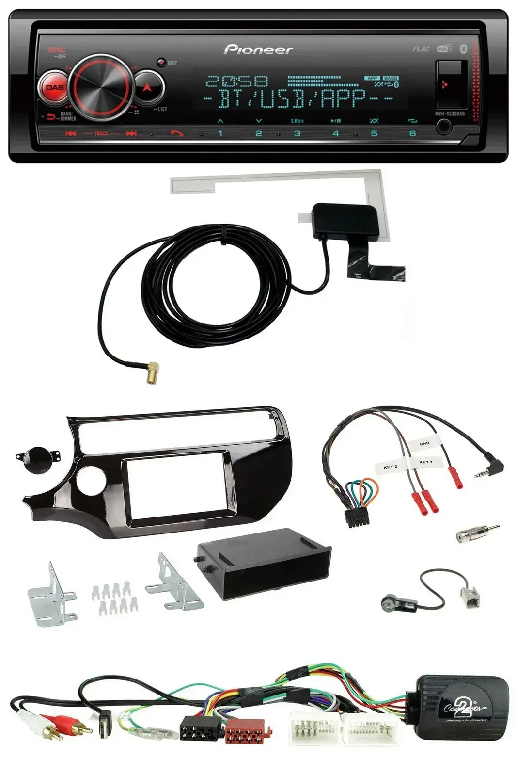 Автомагнитола для Kia Rio UB (с 03/2015) Pioneer Bluetooth, DAB, USB, совместима с кнопками на руле, черный глянец (Piano Black)