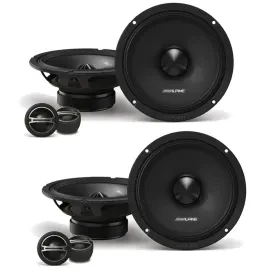 2 Pairs Alpine DM-65C-G 6.5" 2-way 4-ohm Component Car Speakers