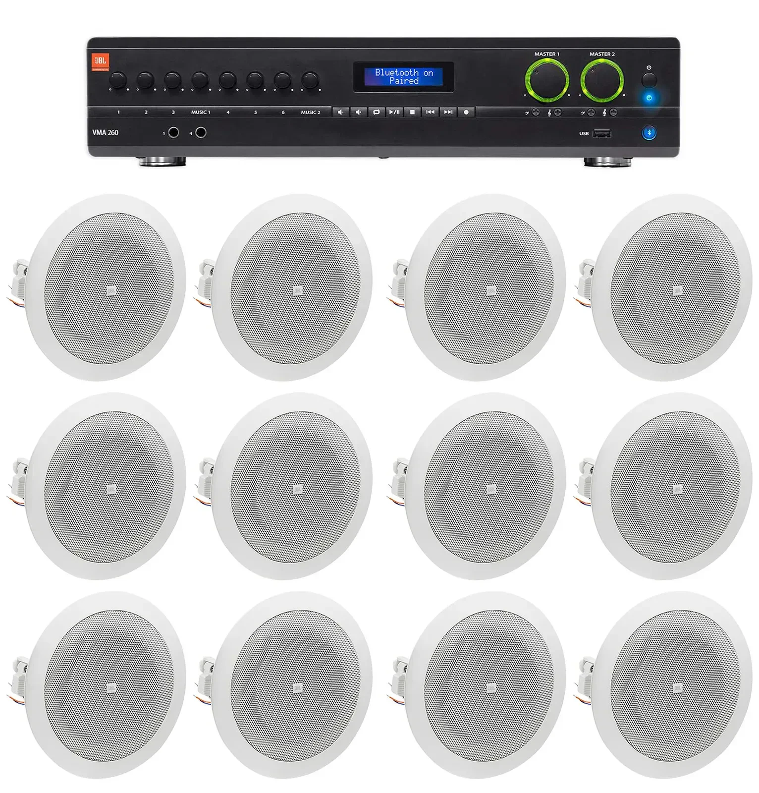 Потолочная акустика JBL 8124 White с усилителем (12 штук)