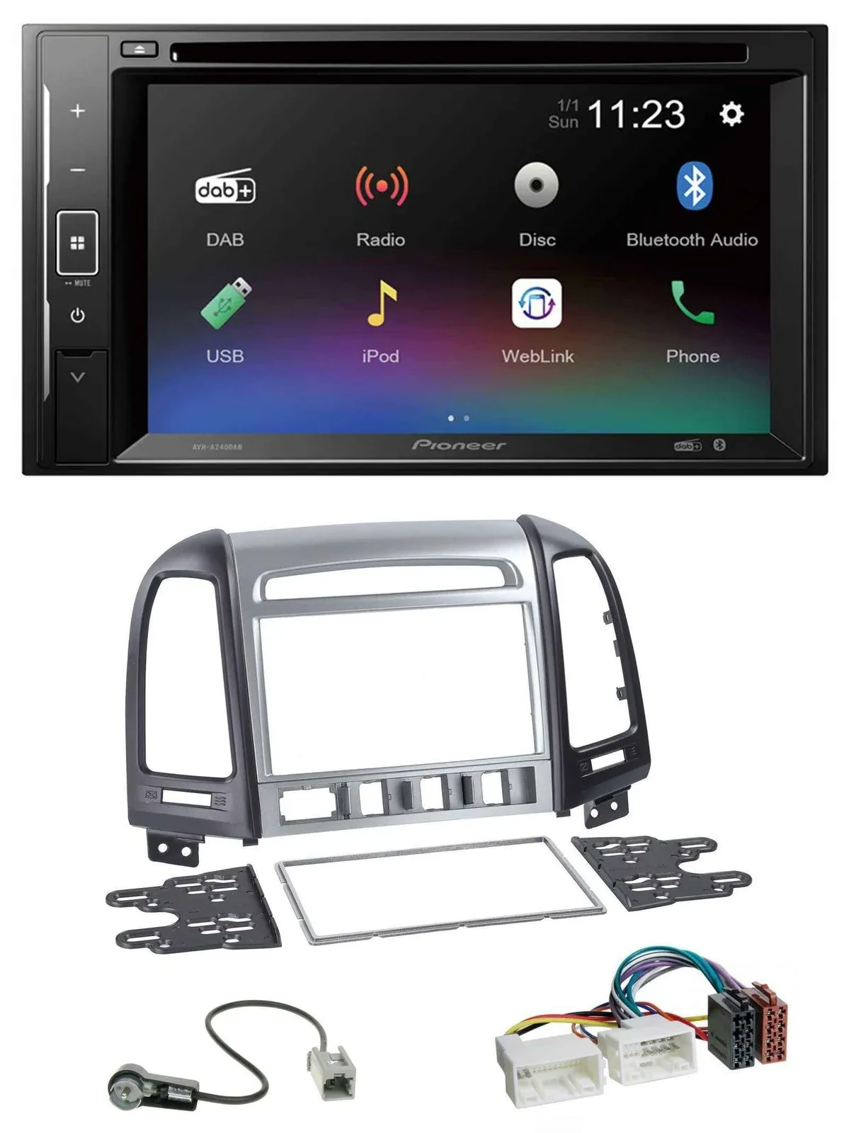 Автомагнитола для Hyundai Santa Fe Pioneer 2 DIN, Bluetooth, USB, MP3, DAB, DVD