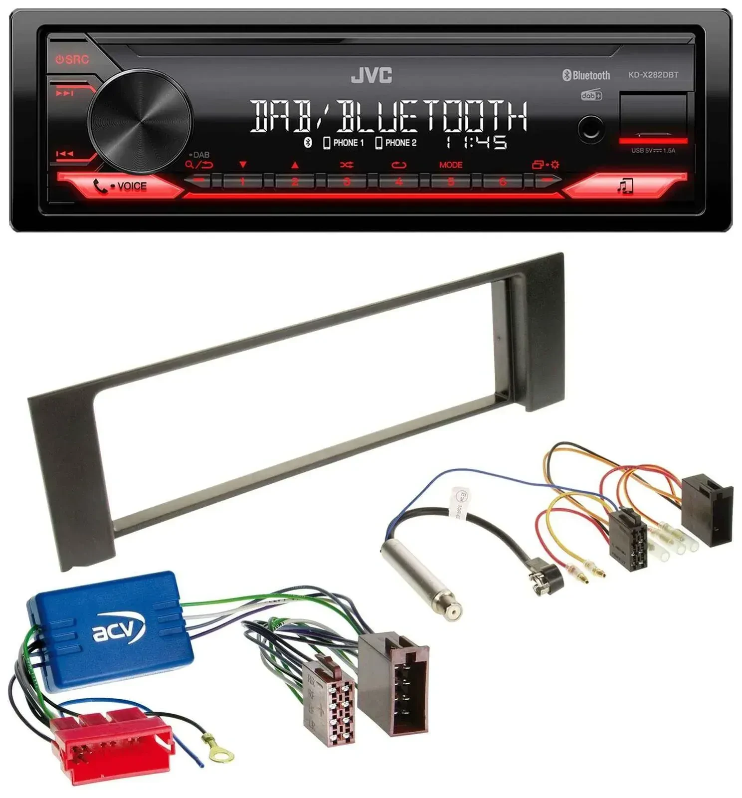 Автомагнитола JVC Bluetooth USB DAB MP3 для Audi A4 B6 (2000–2004) Mini-ISO