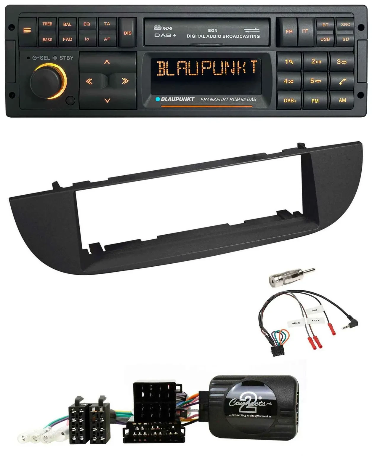 Blaupunkt USB DAB SD Lenkrad Bluetooth Autoradio für Fiat 500 ab 2007 schwarz