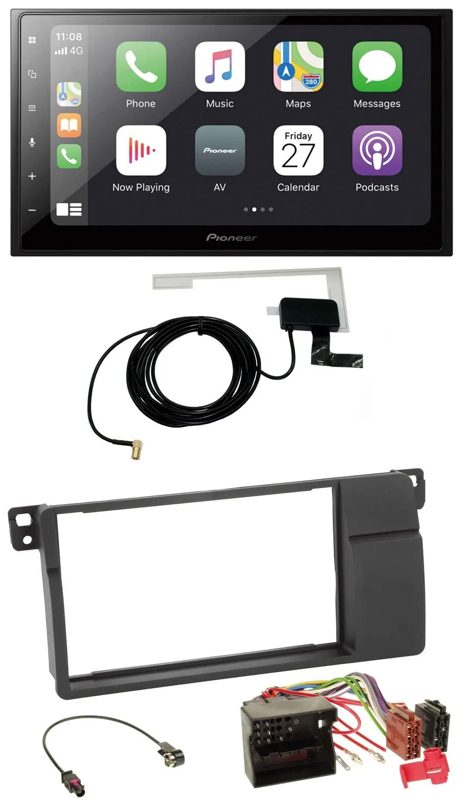 Pioneer USB MP3 2DIN Bluetooth DAB Autoradio für BMW 3er E46 Quadlock großem Nav