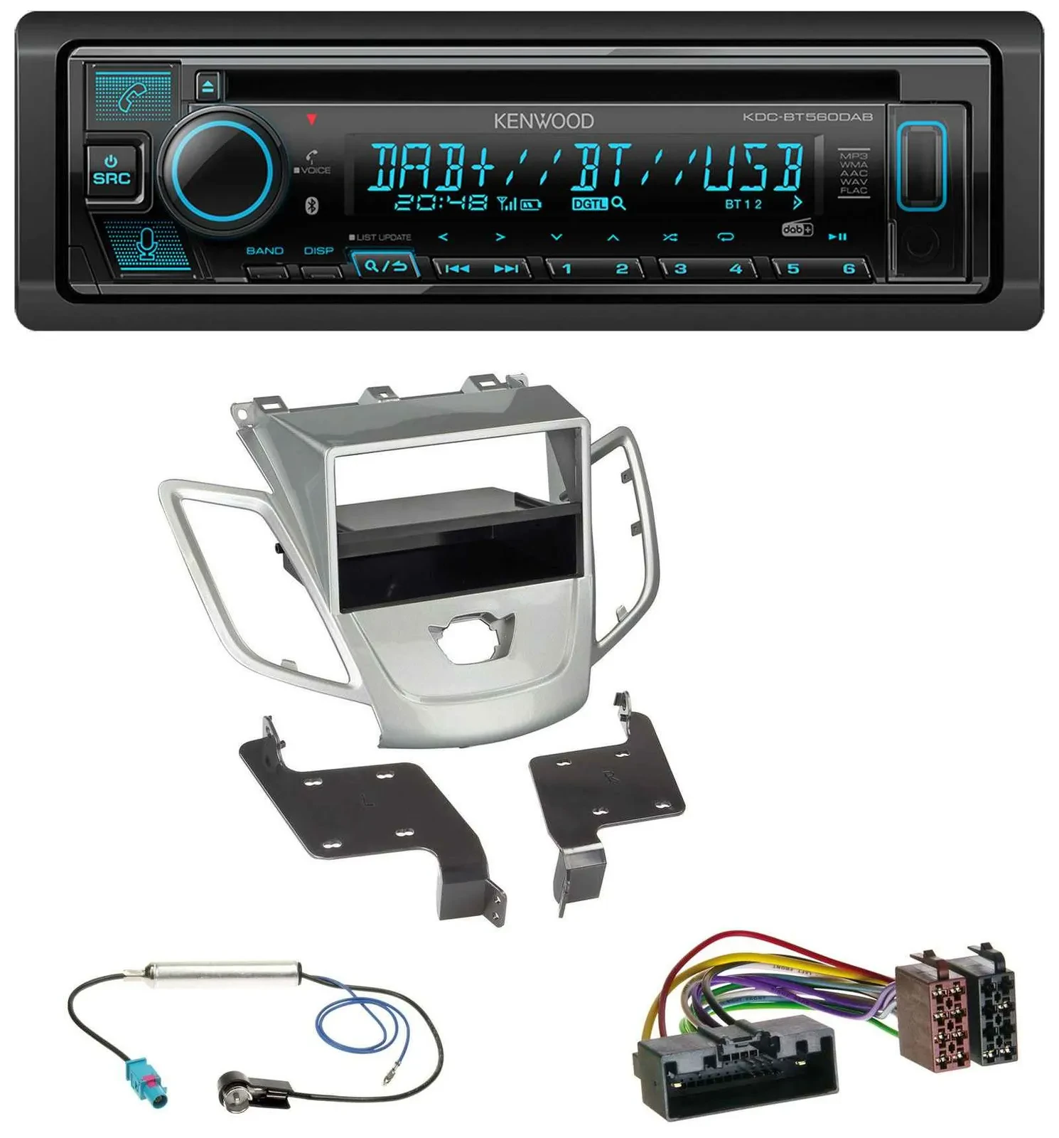 Автомагнитола для Ford Fiesta (JA8, 2010–2017) Kenwood Bluetooth, DAB, CD, MP3, USB