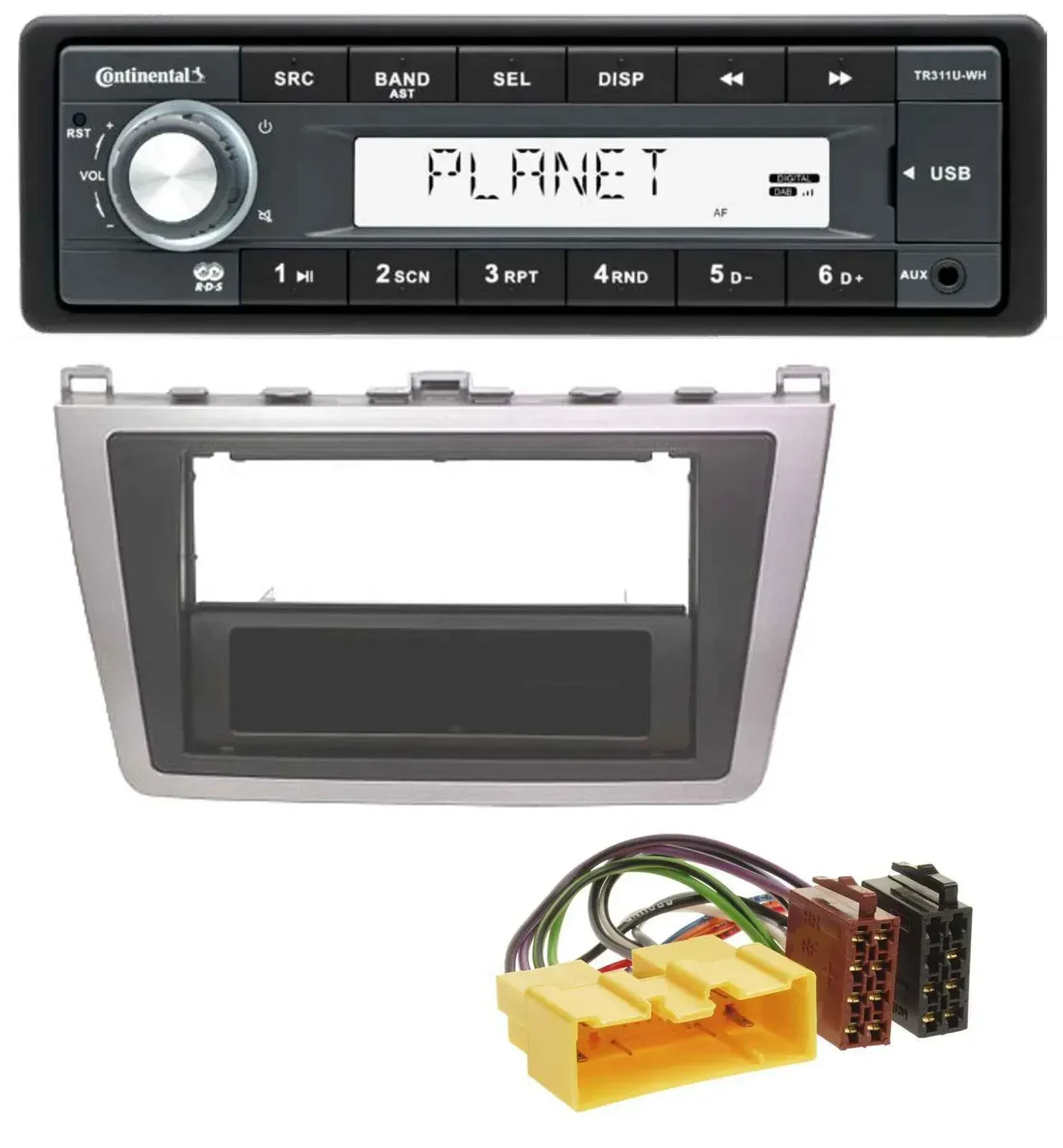 Автомагнитола Continental для Mazda 6 (2008–2012) 1DIN USB MP3 AUX серебристо-черная