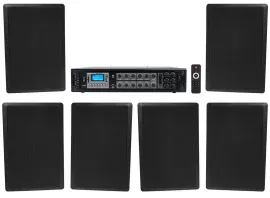 Rockville 6-Zone 70v Amplifier+(6) Slim Black Restaurant/Bar/Cafe Wall Speakers