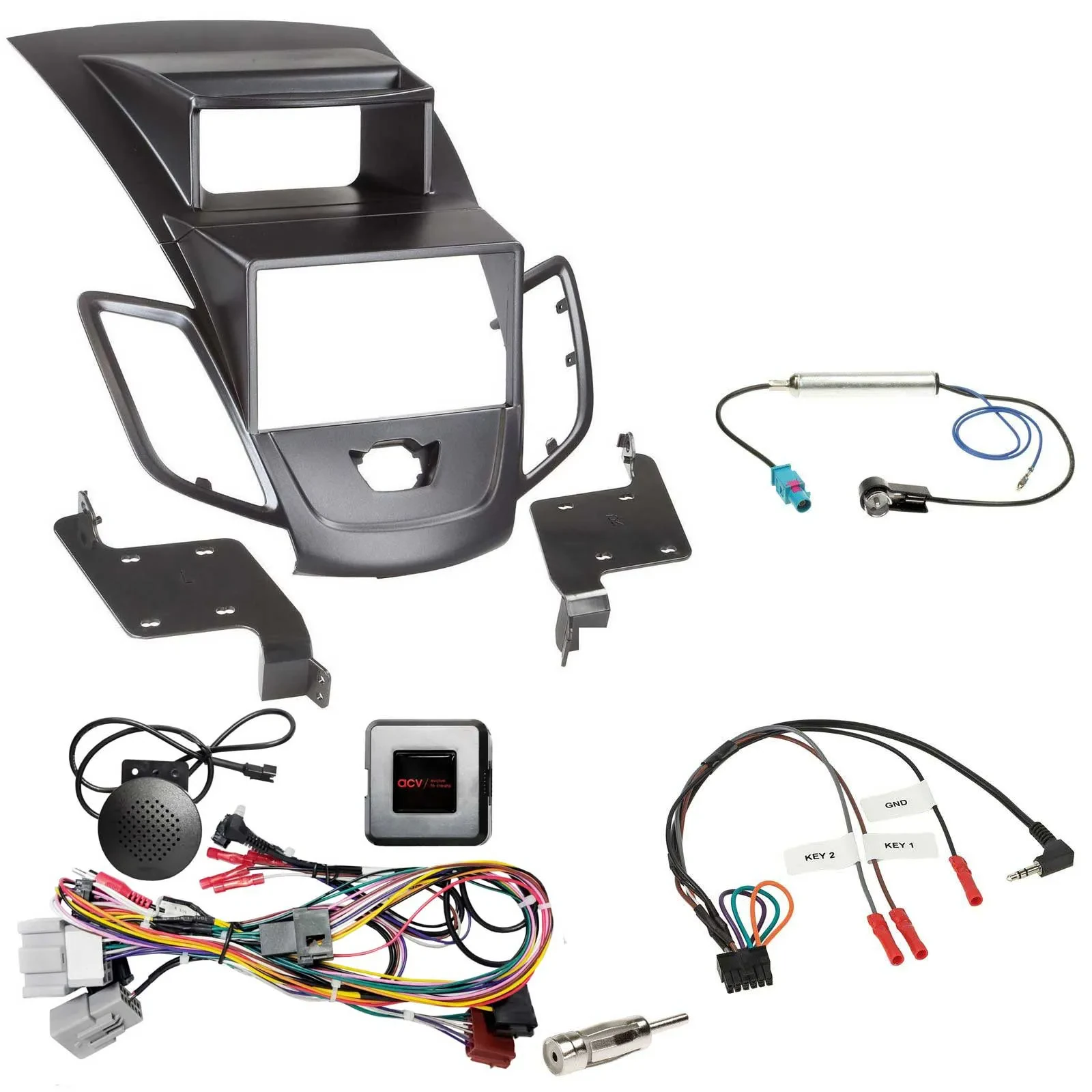 Radioset Lenkradadapter Doppel DIN Autoradio für Ford Fiesta 10-17 Display schwa