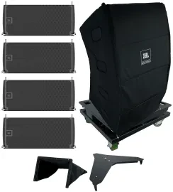 4 JBL SRX910LA Dual 10" Line Array Column Speakers+Transporter+Covers+Base Plate
