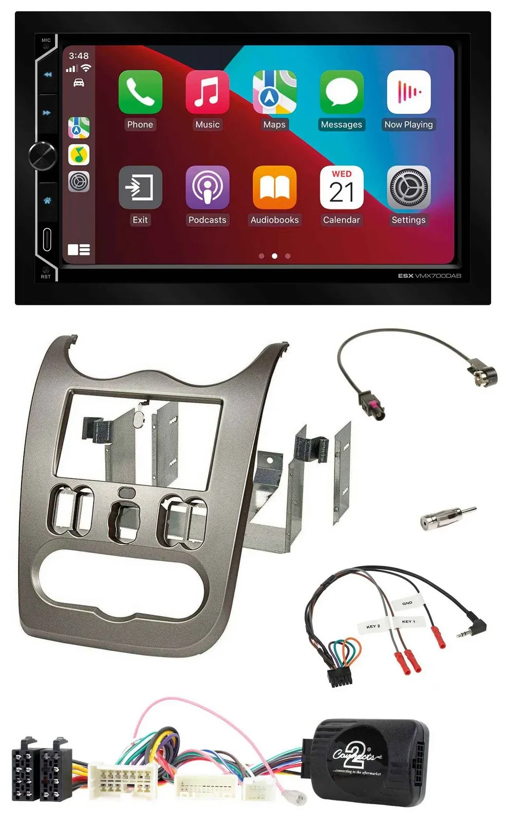 ESX 2DIN DAB USB Lenkrad Bluetooth Autoradio für Dacia ab 2012 dunkelsilber