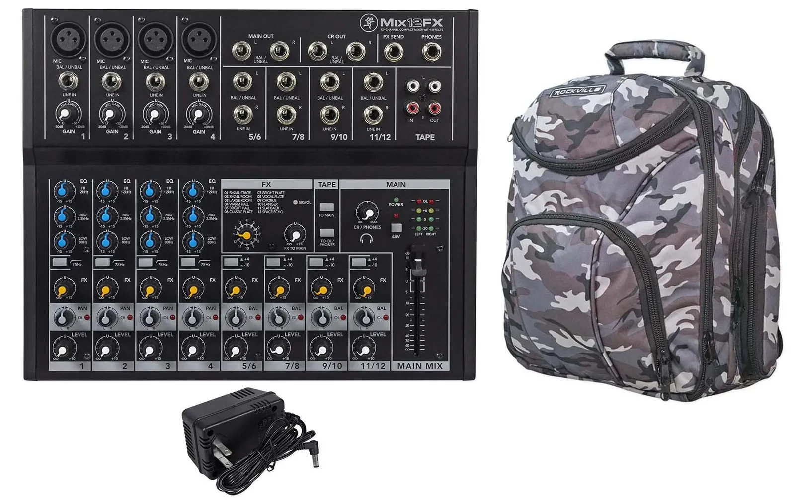 Аналоговый микшер Mackie Mix12FX 12-Channel с эффектами, с кейсом CAMOPACK