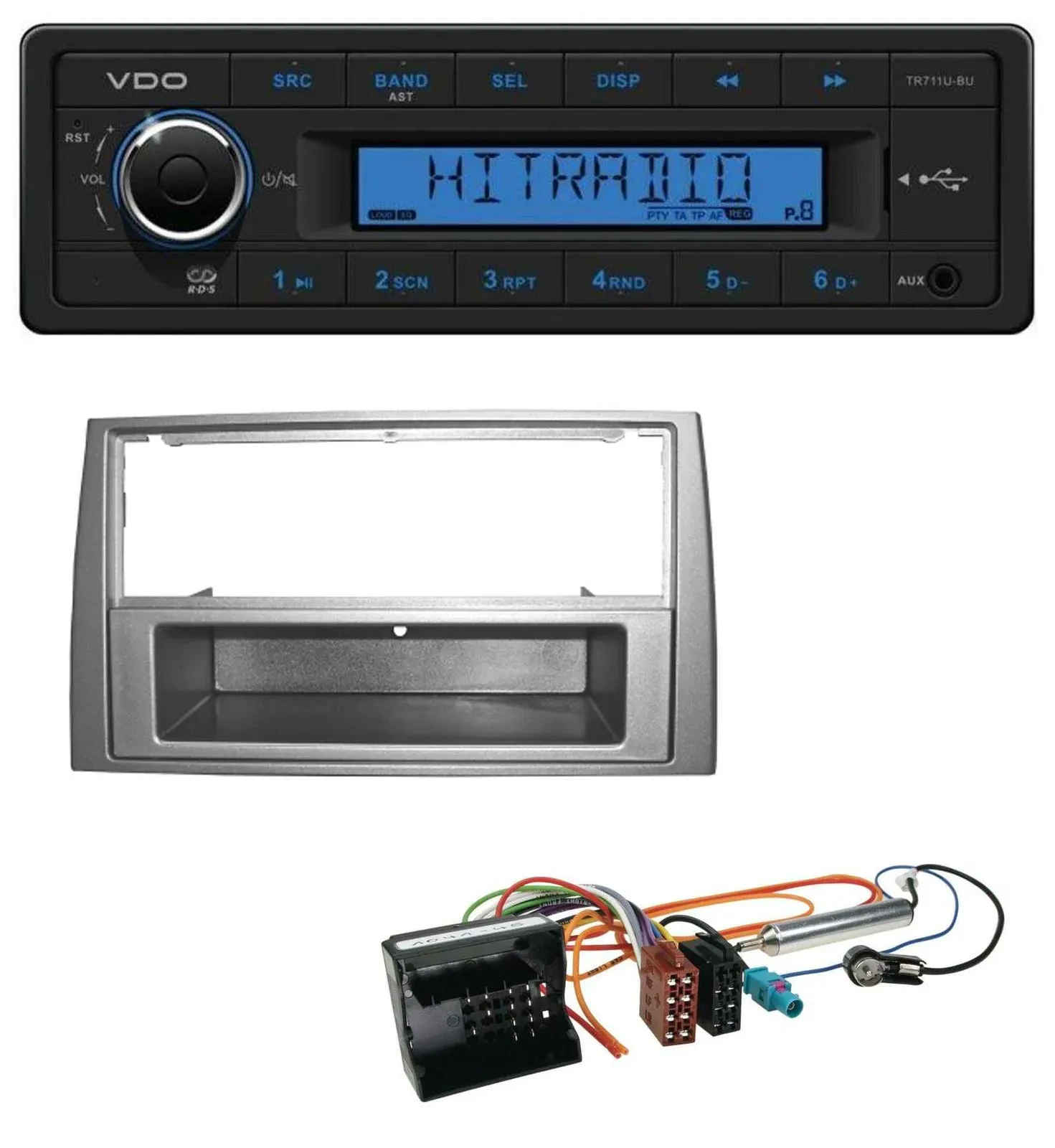 Автомагнитола для Peugeot 308 (2007–2009) VDO 1-DIN, USB, AUX, MP3, темно-серебристый