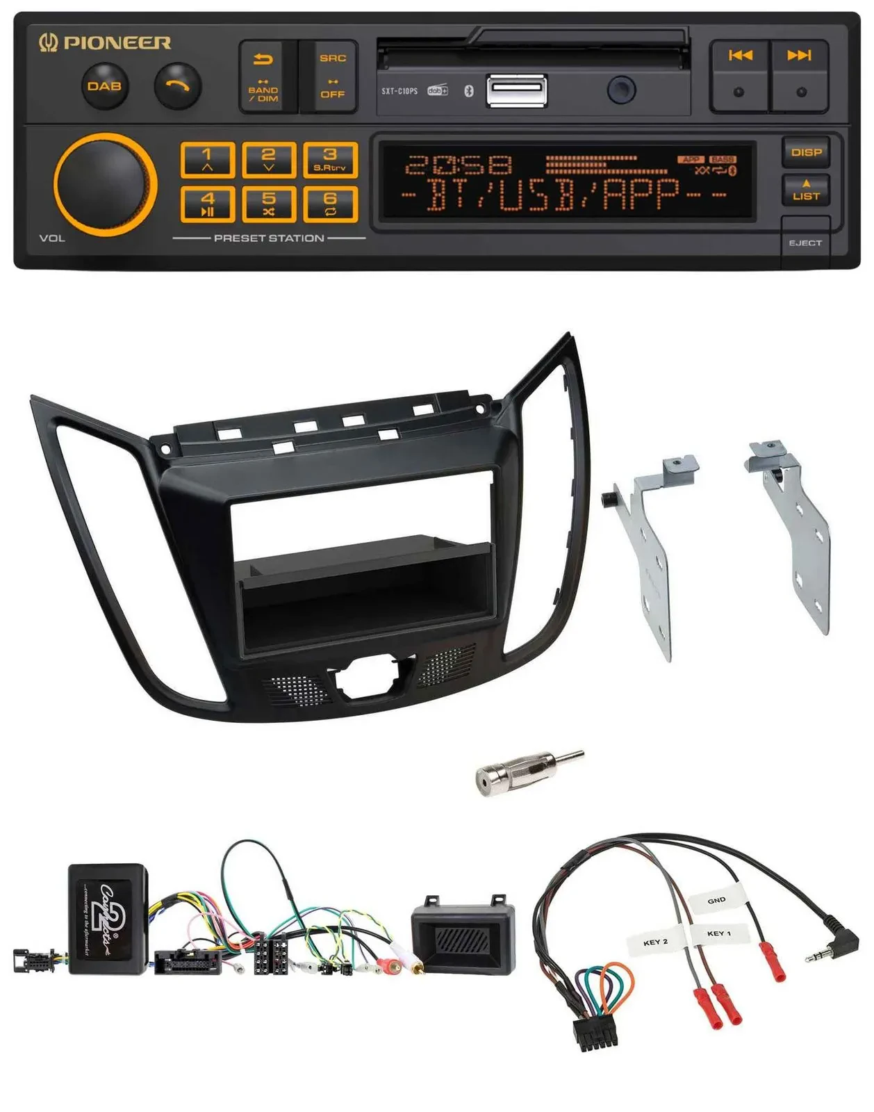 Автомагнитола Pioneer DAB, USB, Bluetooth для Ford C‑Max/Kuga, матовый чёрный