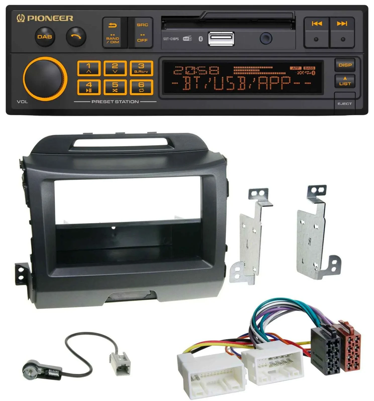 Автомагнитола для Kia Sportage 3 SL (2010–2015) Pioneer DAB, MP3, USB, Bluetooth, черная