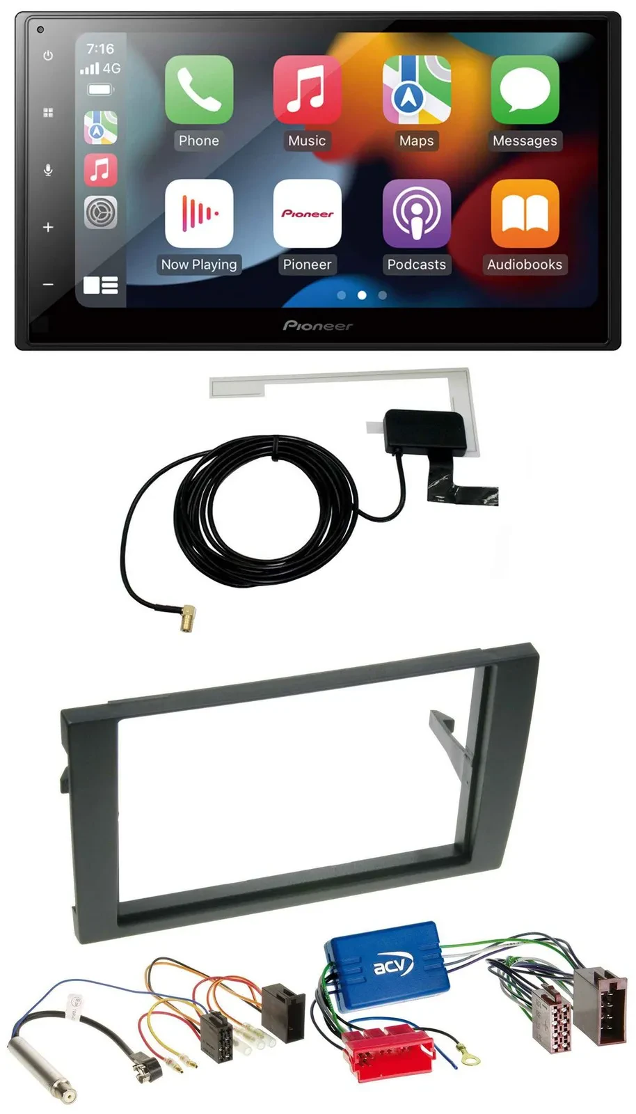 Pioneer MP3 USB Bluetooth DAB 2DIN Autoradio für Audi A4 B6 B7 01-08 Aktivsystem