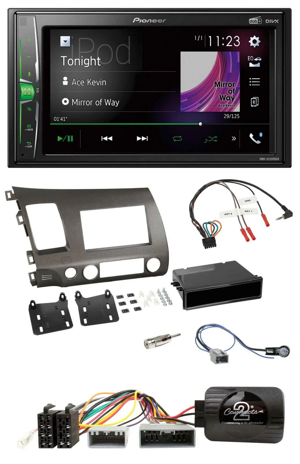 Автомагнитола Pioneer 2DIN, DAB, USB, Bluetooth для Honda Civic 2006–2010 Hybrid