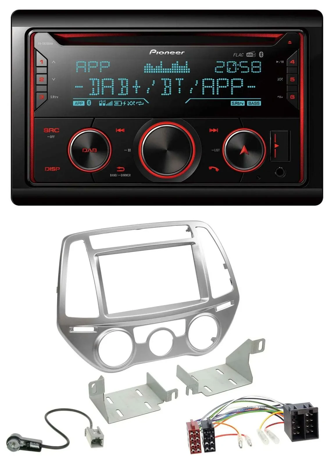 Автомагнитола Pioneer 2-DIN DAB MP3 Bluetooth USB CD для Hyundai i20 (2012–2014), ручной климат-контроль