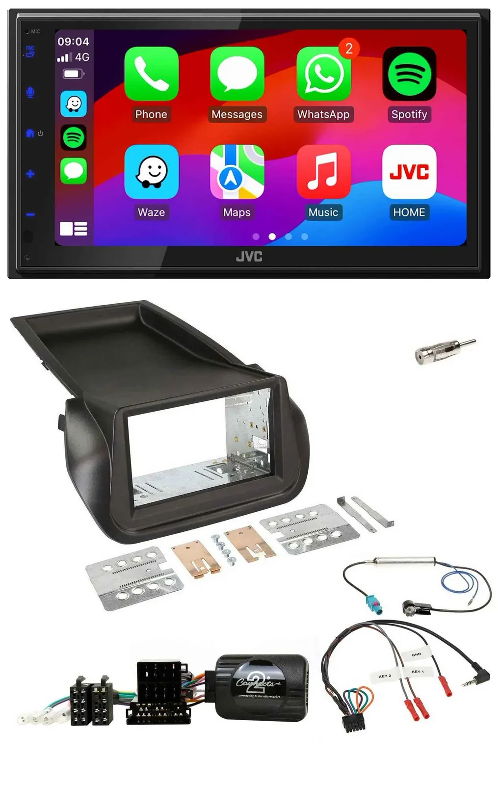JVC Bluetooth 2DIN Lenkrad DAB USB Autoradio für Citroen Nemo Peugeot Bipper