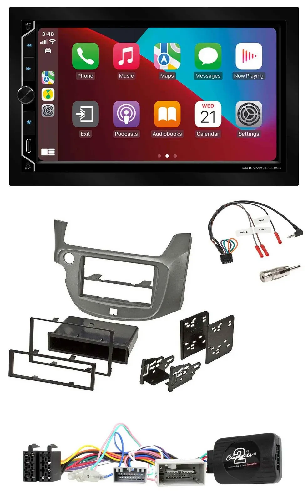 ESX 2DIN DAB USB Lenkrad Bluetooth Autoradio für Honda Jazz ab 2014 silber