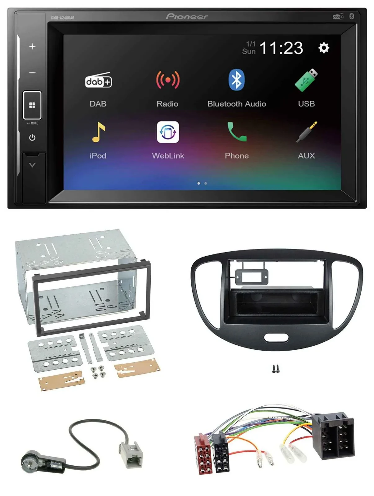Pioneer DAB MP3 2DIN Bluetooth USB Autoradio für Hyundai i10 2008-2013 schwarz