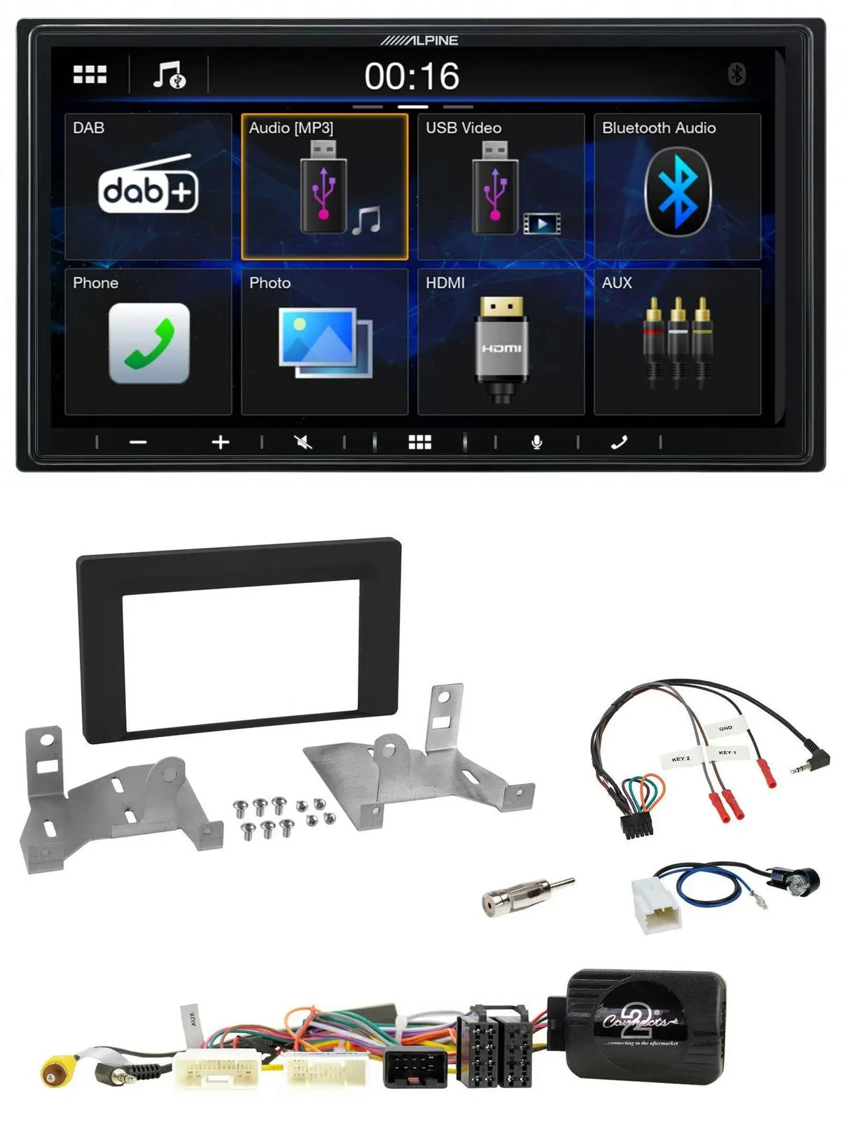 Alpine Bluetooth 2DIN Lenkrad DAB USB Autoradio für Toyota Aygo ab 22 AB7 schwar