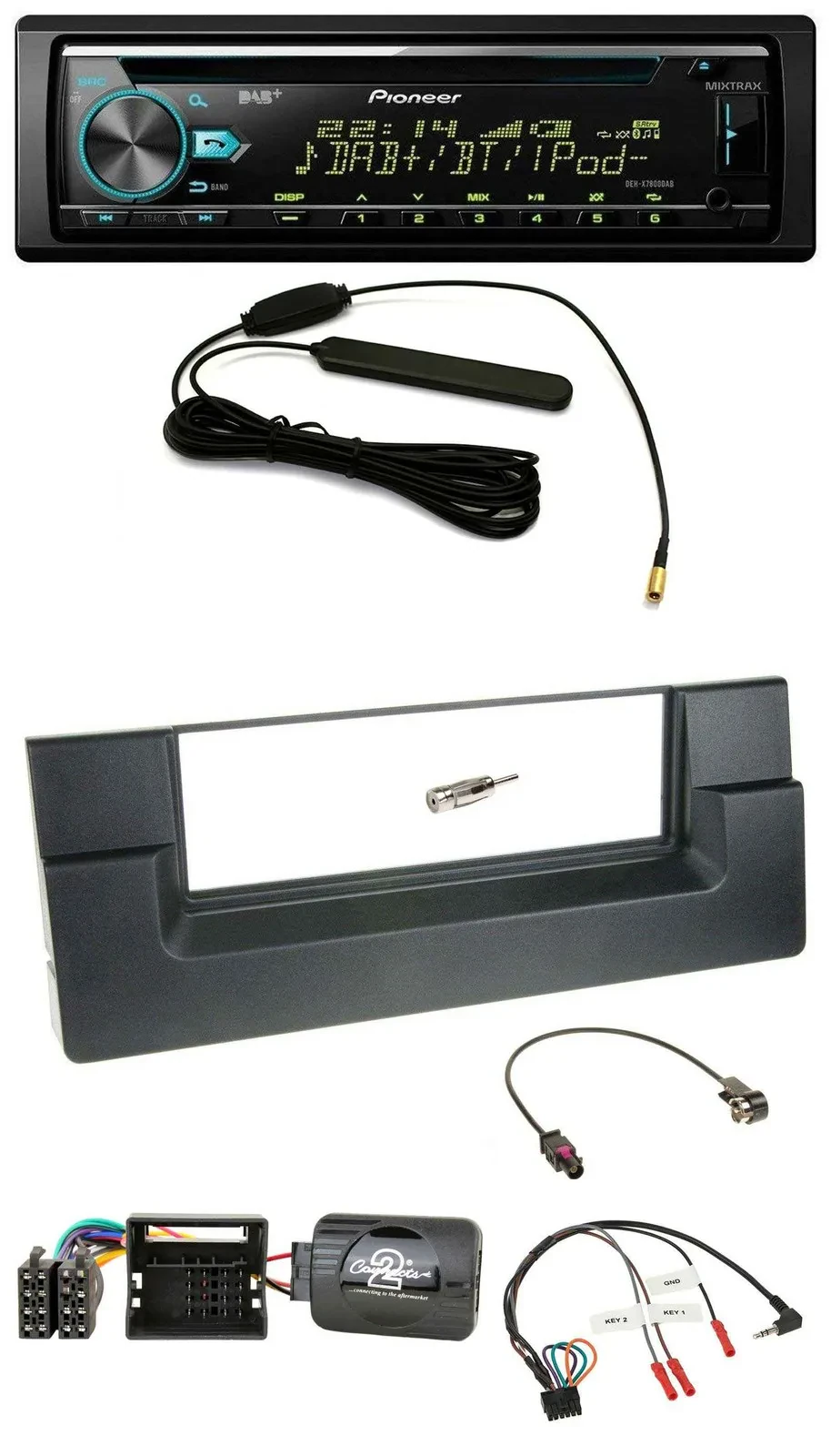 Автомагнитола Pioneer CD/MP3, DAB, USB, совместимая с кнопками на руле для BMW 5 Series E39 2001–2004, Quadlock