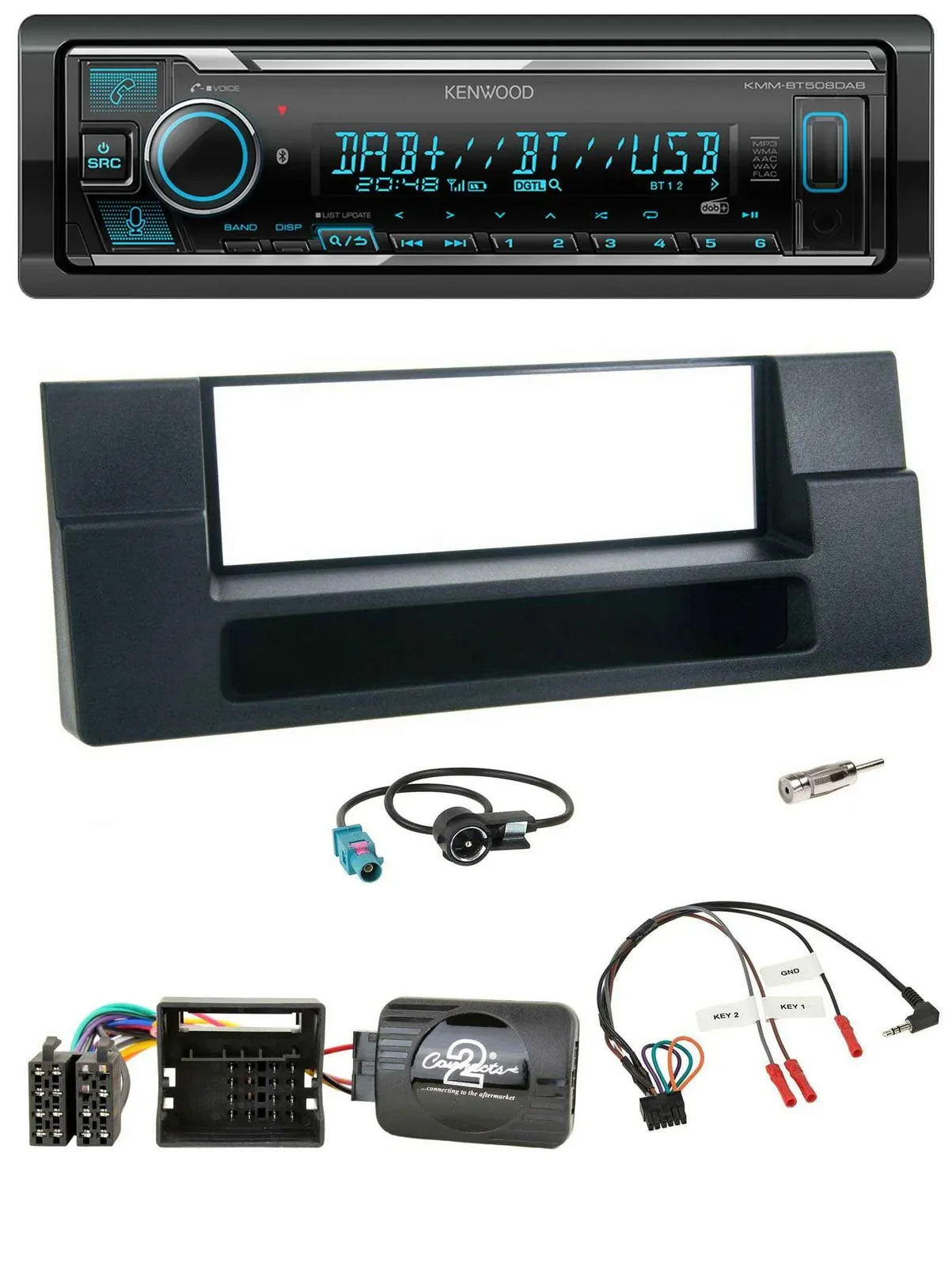 Kenwood Bluetooth Lenkrad DAB USB Autoradio für BMW 5er E39 X5 Quadlock Ablage