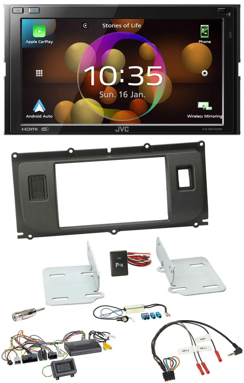 JVC DAB Lenkrad 2DIN Bluetooth USB Autoradio für Land Rover Evoque ab 2014