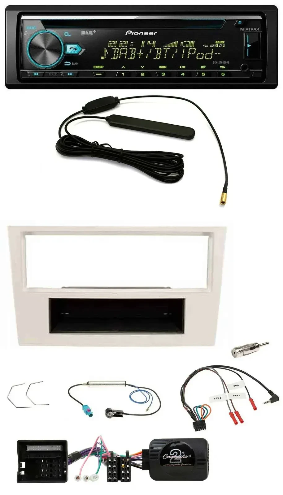 Автомагнитола для Opel Corsa D (2006–2008) Pioneer CD/MP3, DAB, USB, поддержка управления на руле, перламутрово-белый