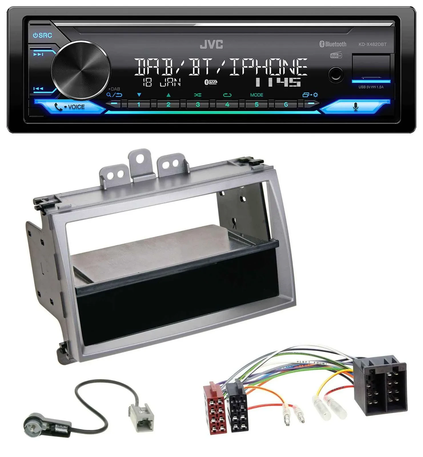 Автомагнитола JVC Bluetooth DAB USB MP3 для Hyundai i20 (2008–2011) с карманом