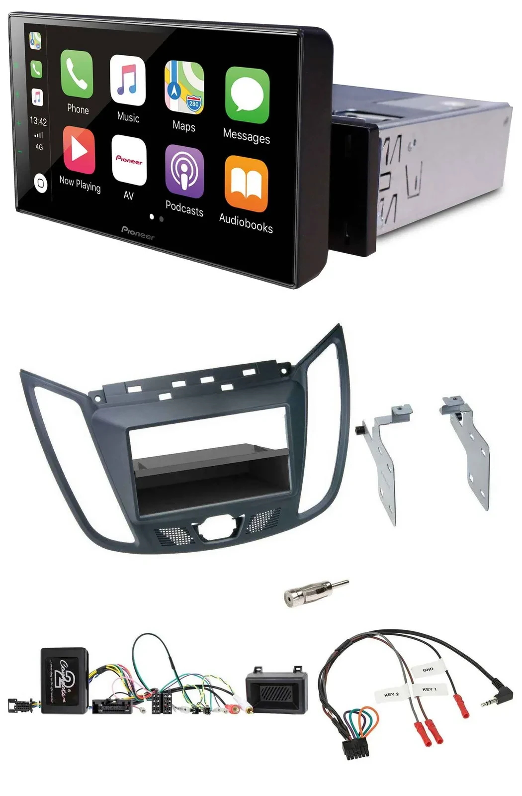 Pioneer Bluetooth Lenkrad DAB USB Autoradio für Ford C-Max Kuga dunkelgrau