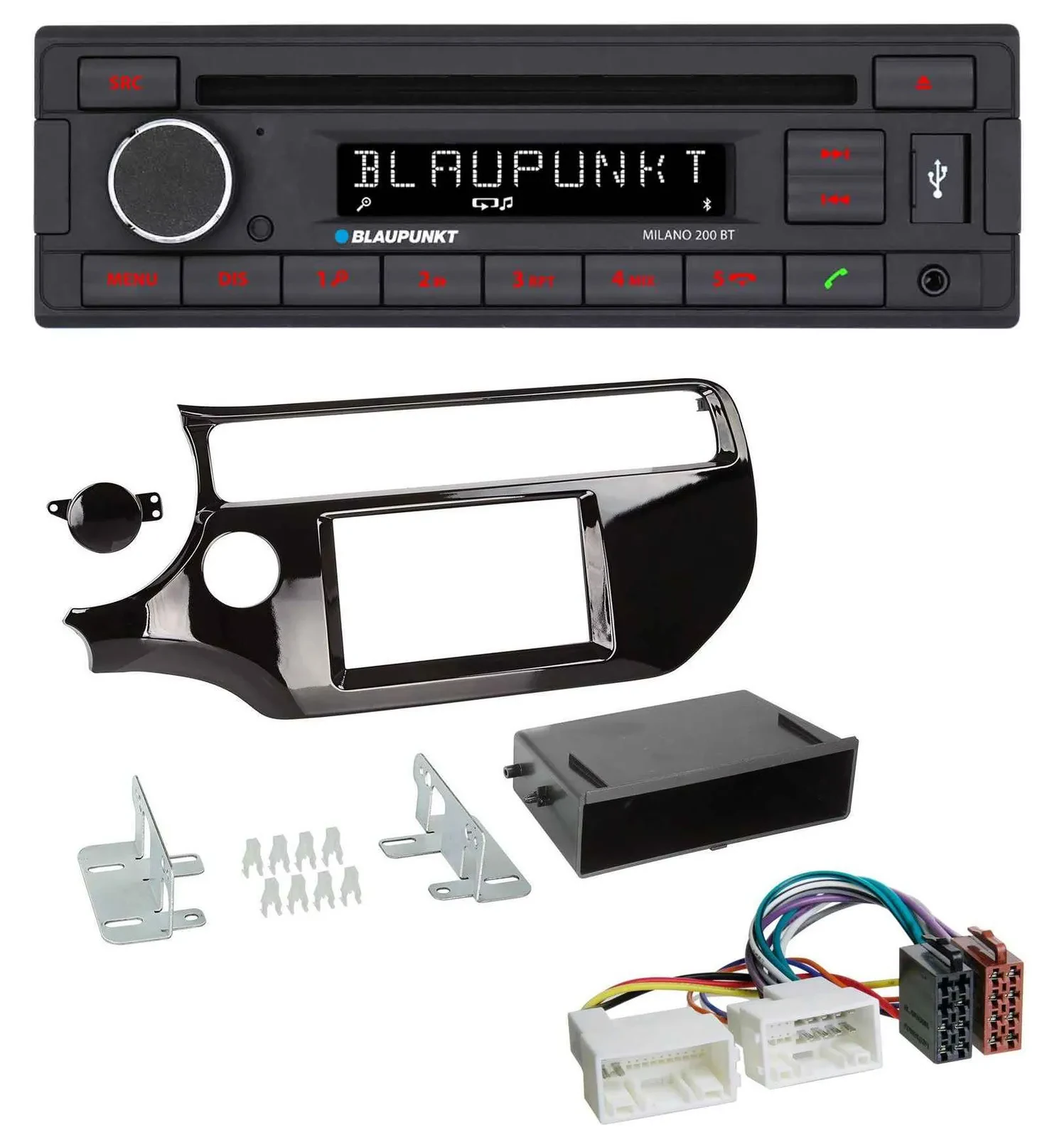 Blaupunkt MP3 USB CD Bluetooth AUX Autoradio für Kia Rio UB ab 2015 piano-schwar