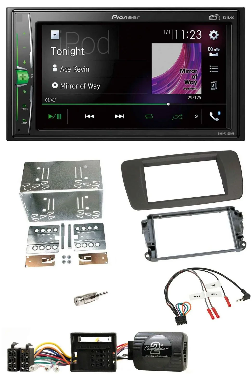 Pioneer 2DIN Lenkrad DAB USB Bluetooth Autoradio für Seat Ibiza ab 08 tuam-grey