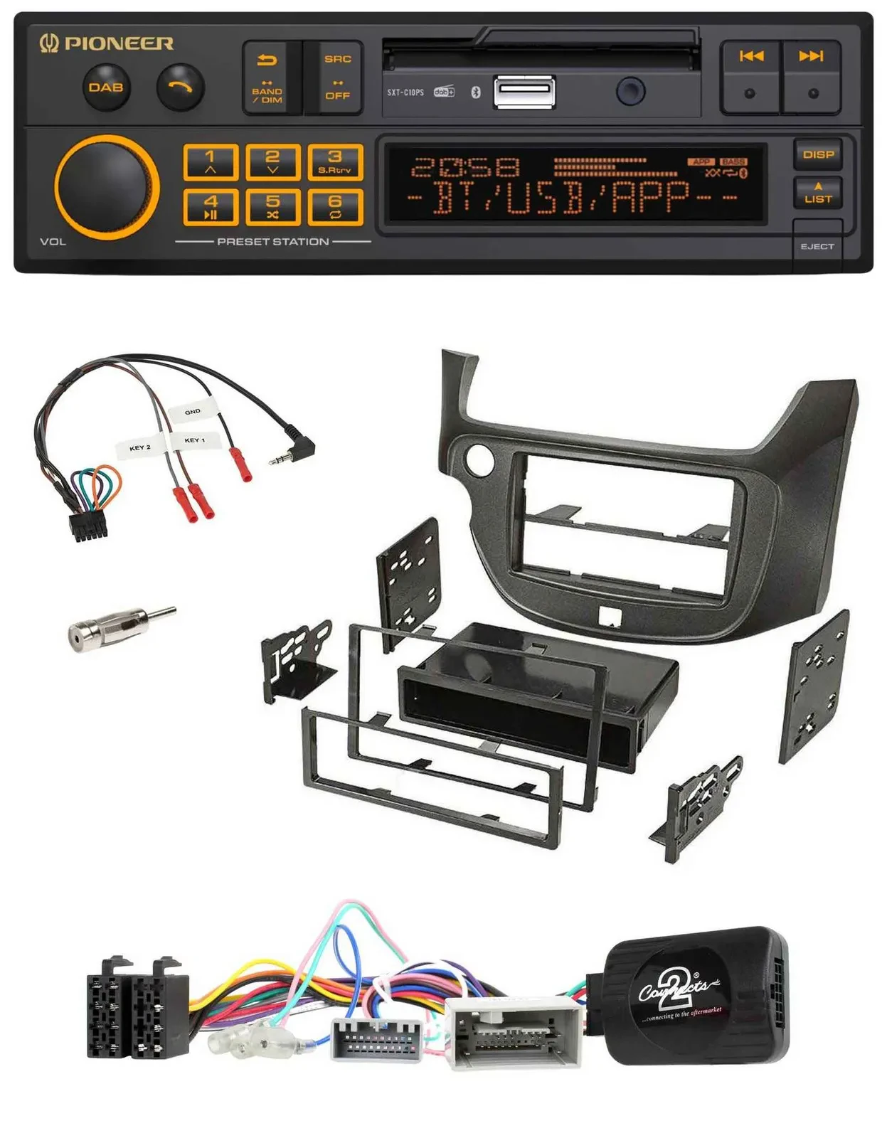 Pioneer DAB Lenkrad USB Bluetooth Autoradio für Honda Jazz ab 2014 dunkelgrau