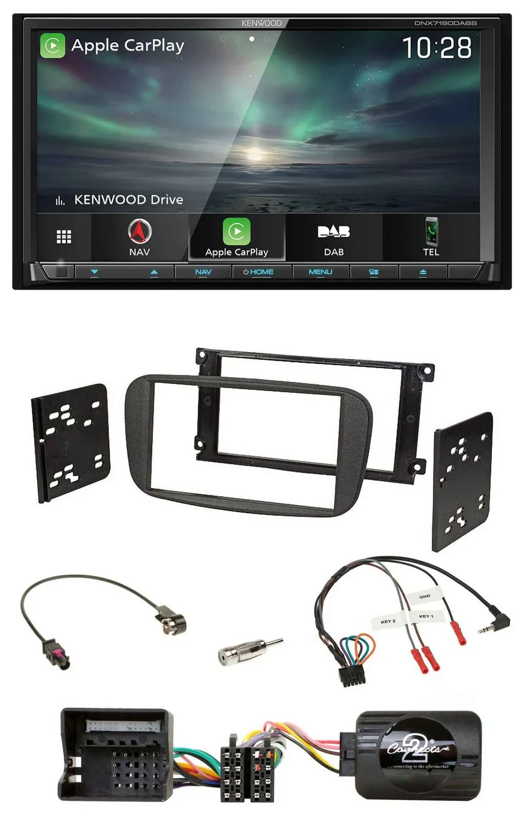 Kenwood Bluetooth USB 2DIN Lenkrad TMC DAB Navigation für Ford S-Max Mondeo 2007