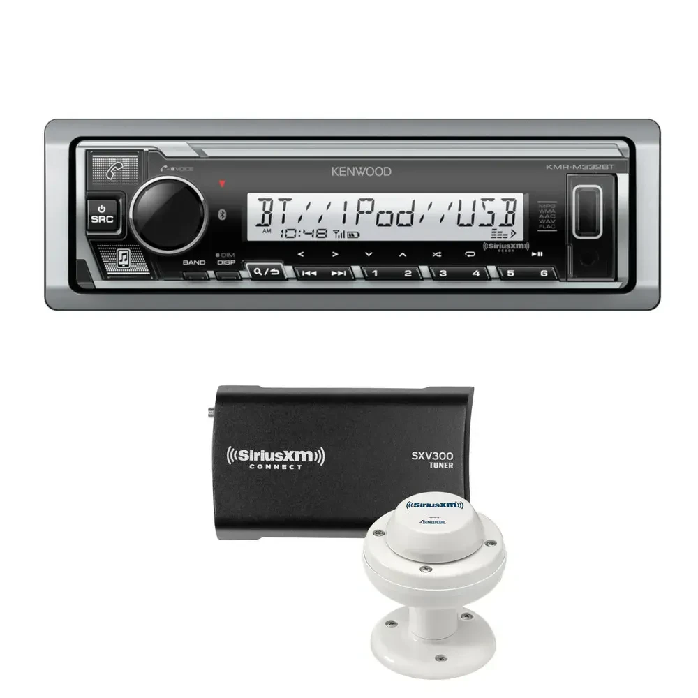 Морская автомагнитола Kenwood KMR-M332BT 1-DIN с Bluetooth, без CD, с тюнером SiriusXM SXV300M1