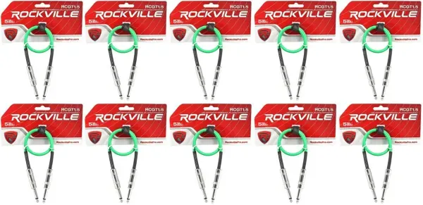 Патч-кабель инструментальный Rockville RCGT1.5G Green 0.45 м (10 штук)