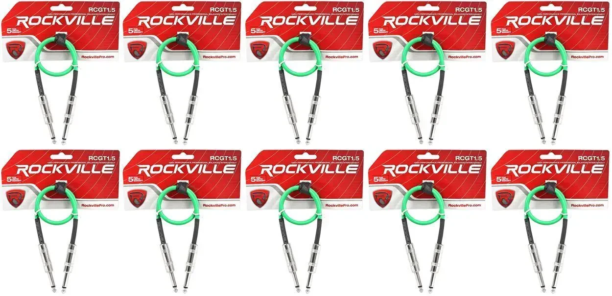 Патч-кабель инструментальный Rockville RCGT1.5G Green 0.45 м (10 штук)