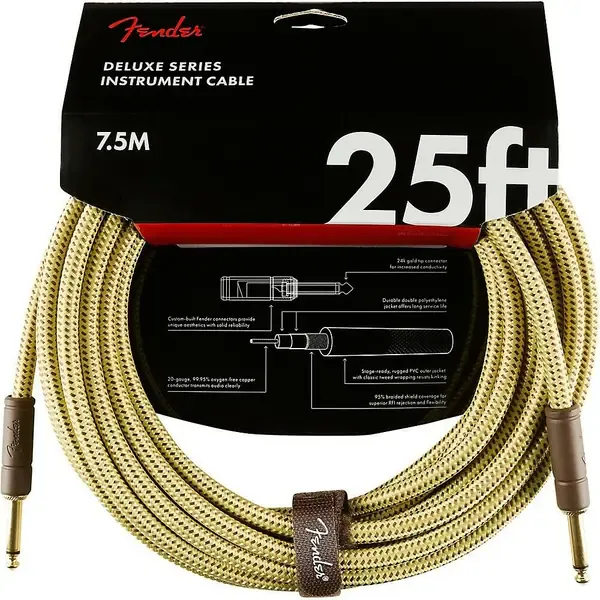 Инструментальный кабель Fender Deluxe Series Straight to Straight Instrument Cable 25 ft. Yellow Tweed