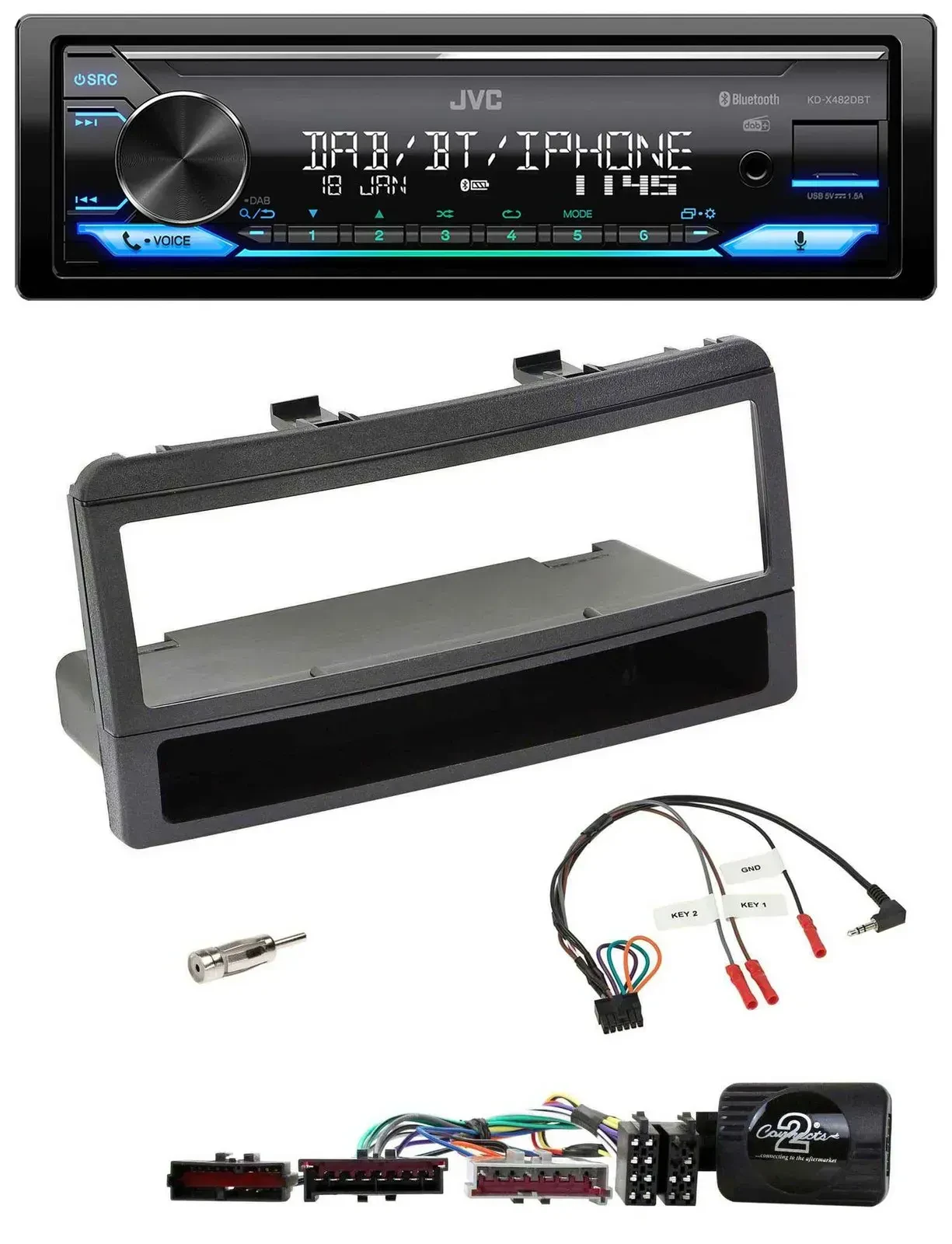 Автомагнитола JVC Bluetooth DAB USB для Ford Mondeo 2000–2002, черная, с нишей
